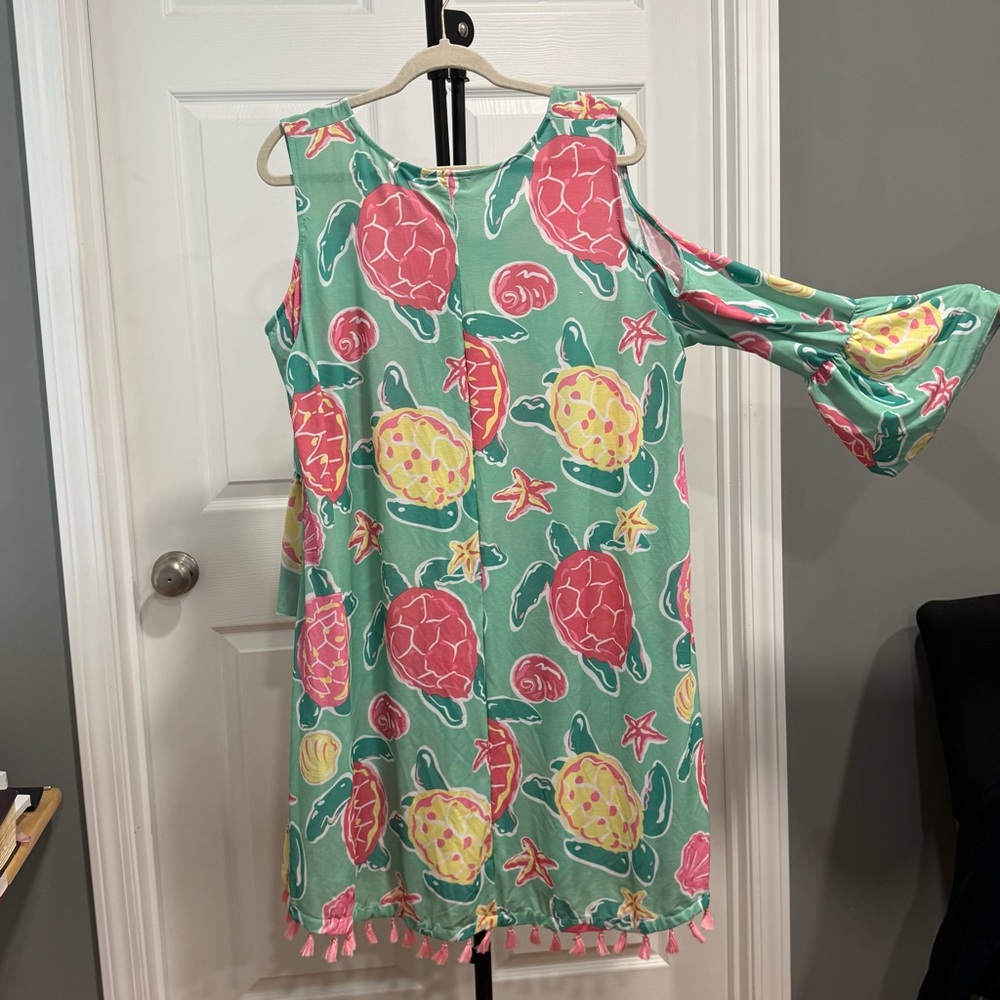 Colorful Cold Shoulder Dress with Tassels - Picture 2 of 3